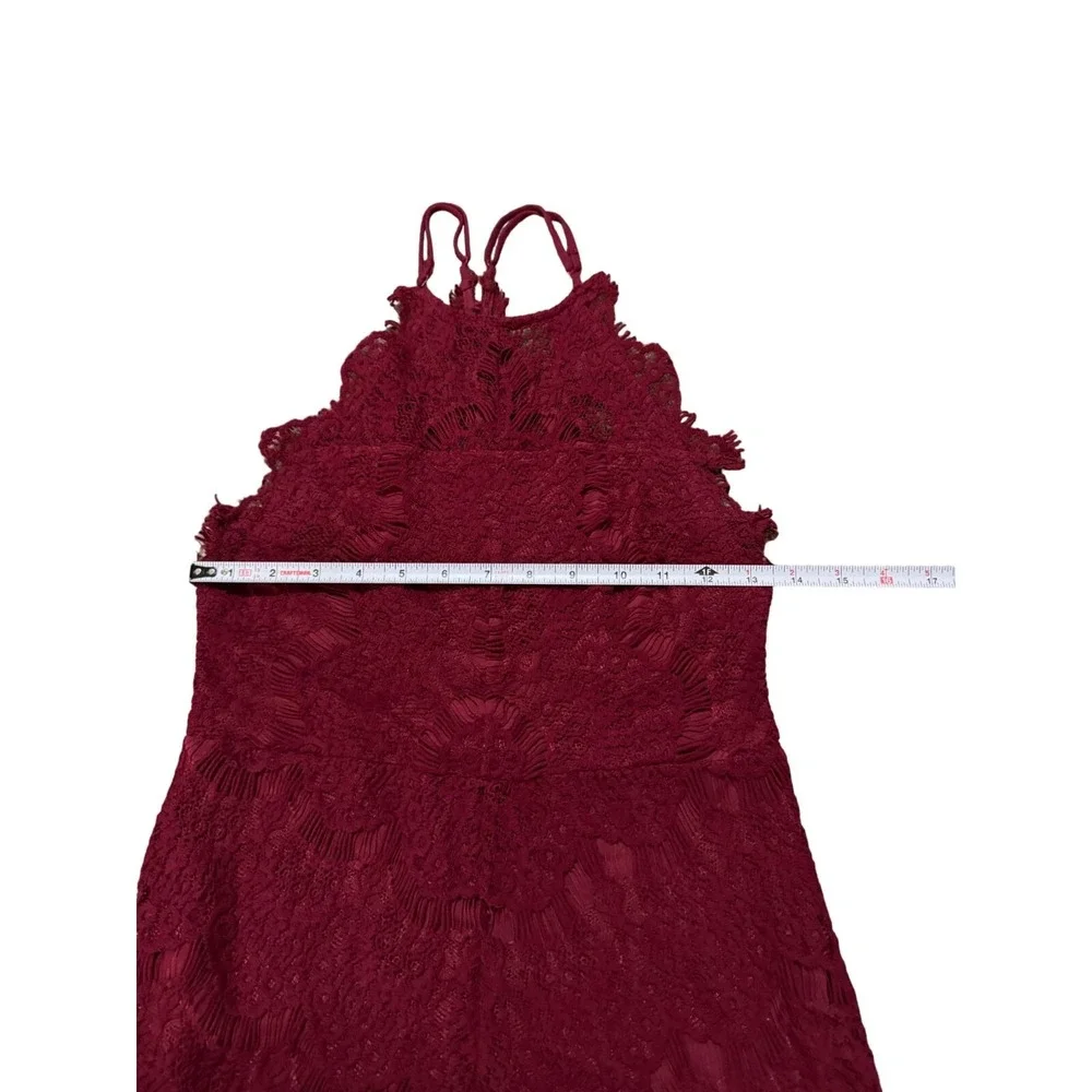 Free People Intimately Adella Lace‎ Slip Dress Burgundy Halter Boho Mini e2